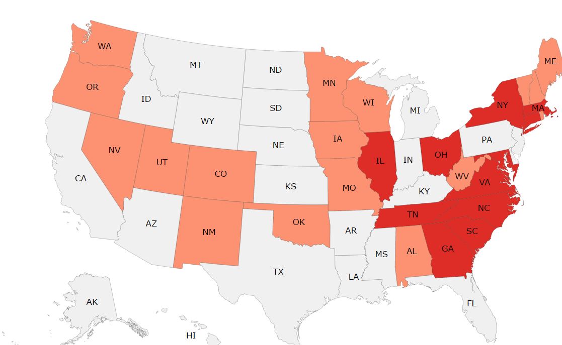 Heroin Overdoses by state-2014-2015